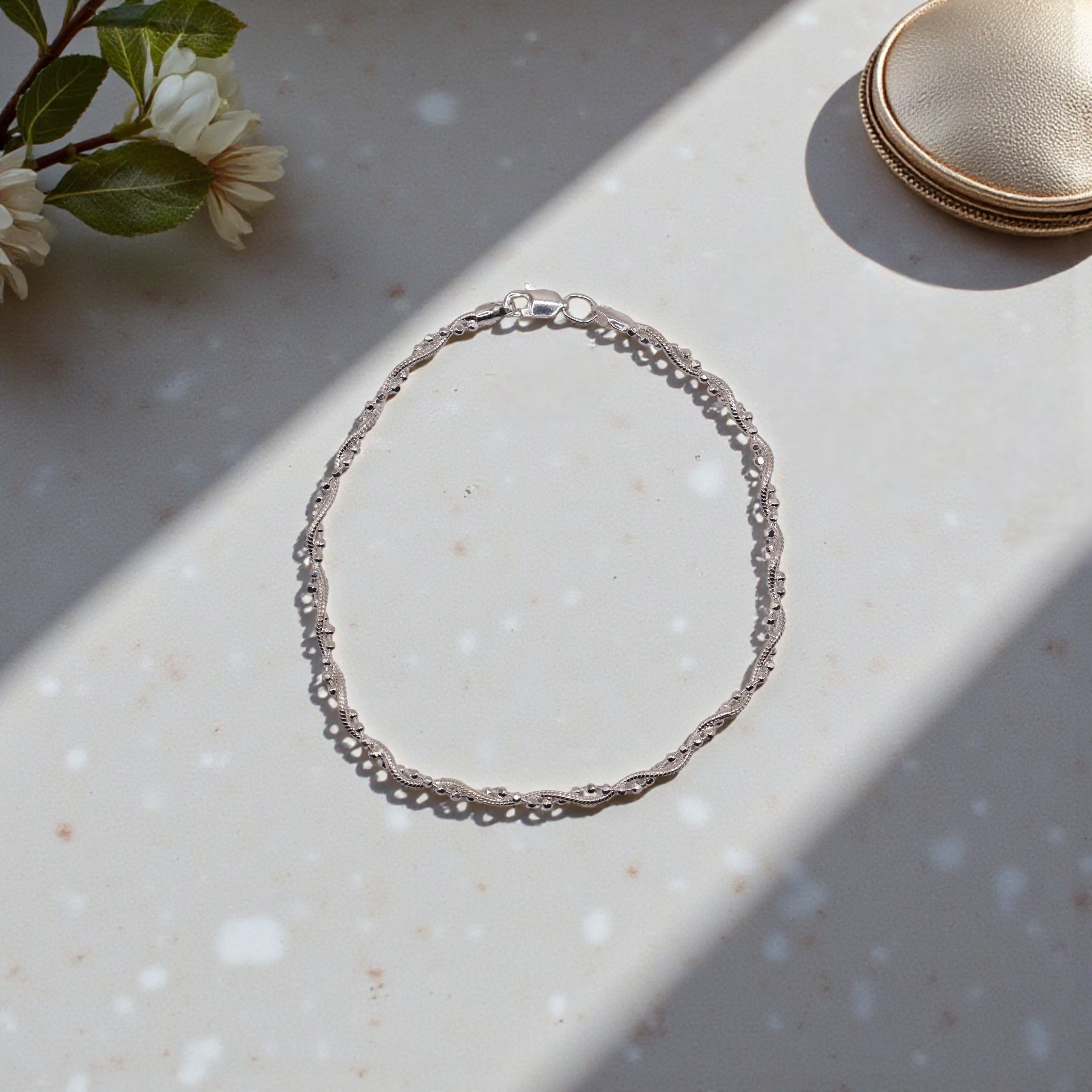 Pulsera Trenzada Bolitas Plata .925 |  19 Cm