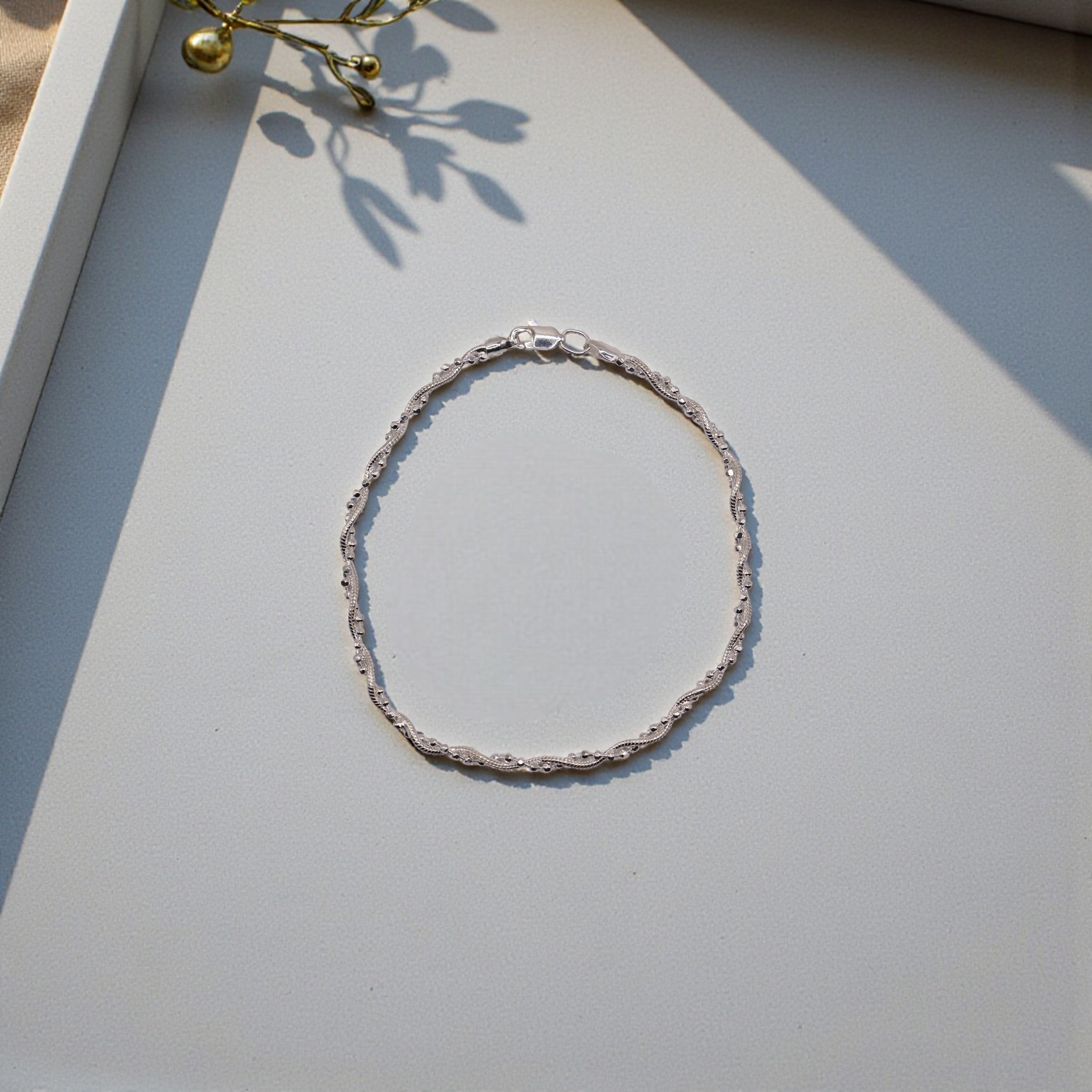 Pulsera Trenzada Bolitas Plata .925 |  19 Cm