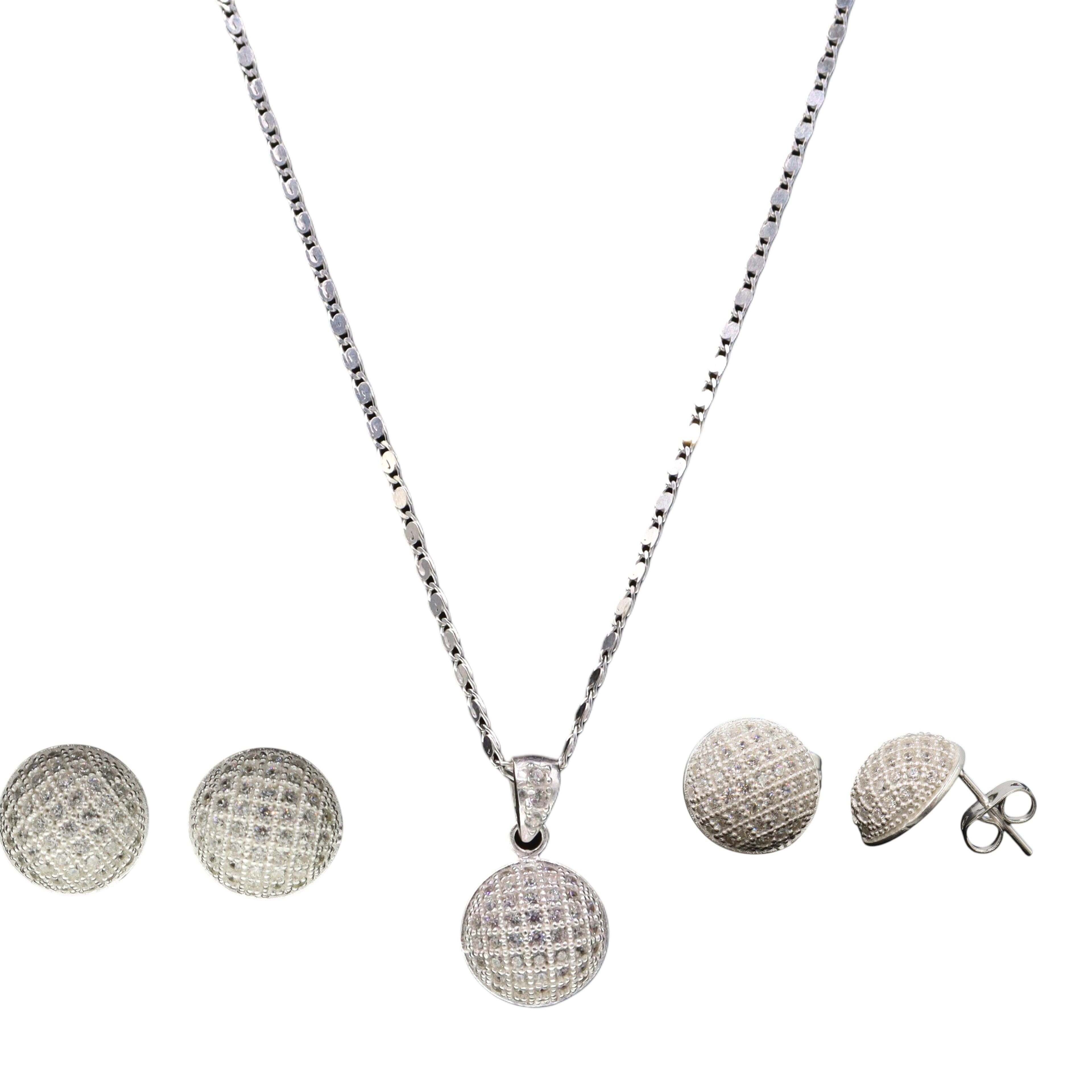 Aretes + Cadena + Dije Esfera Pavé de Plata .925
