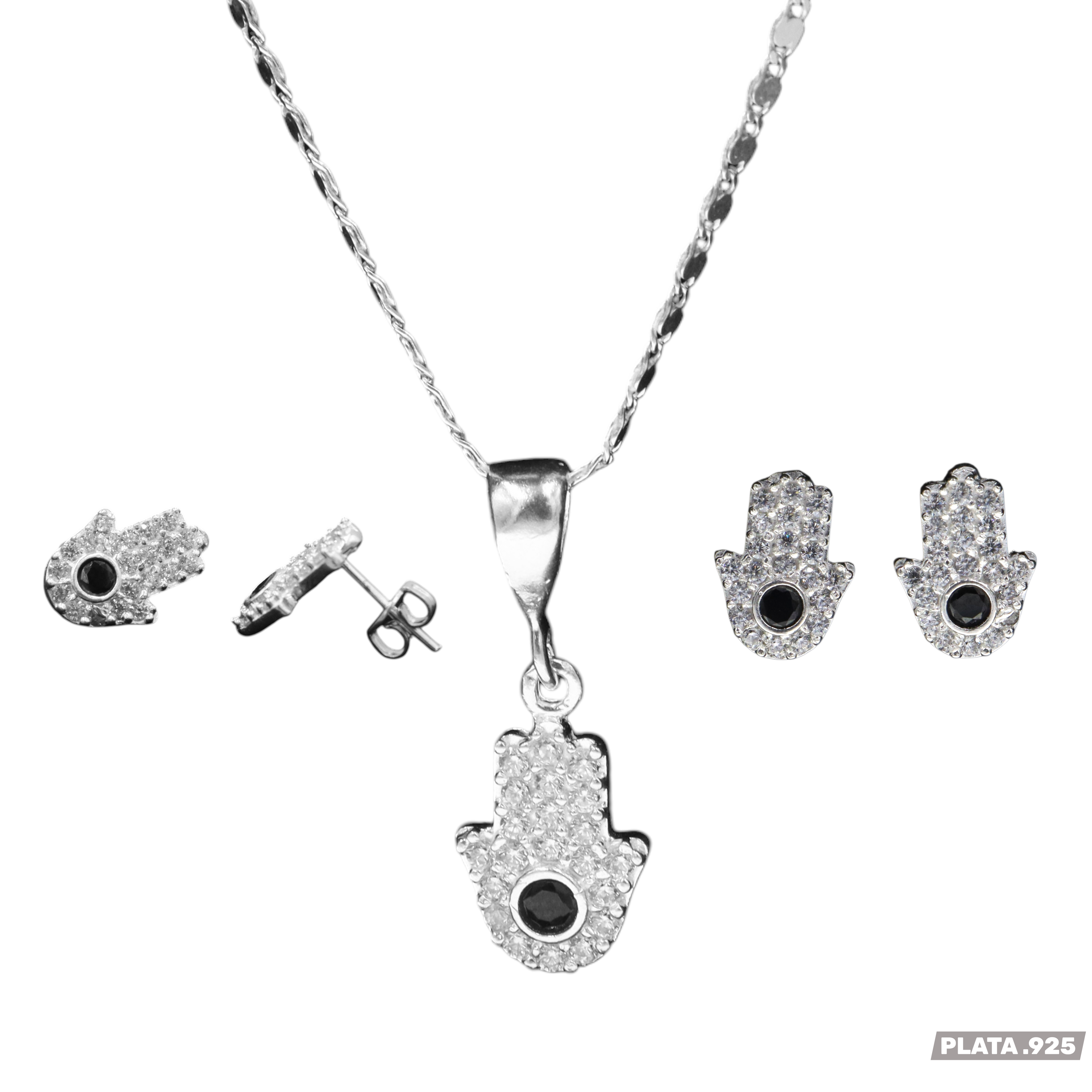 Aretes + Cadena + Dije De Mano en Plata .925