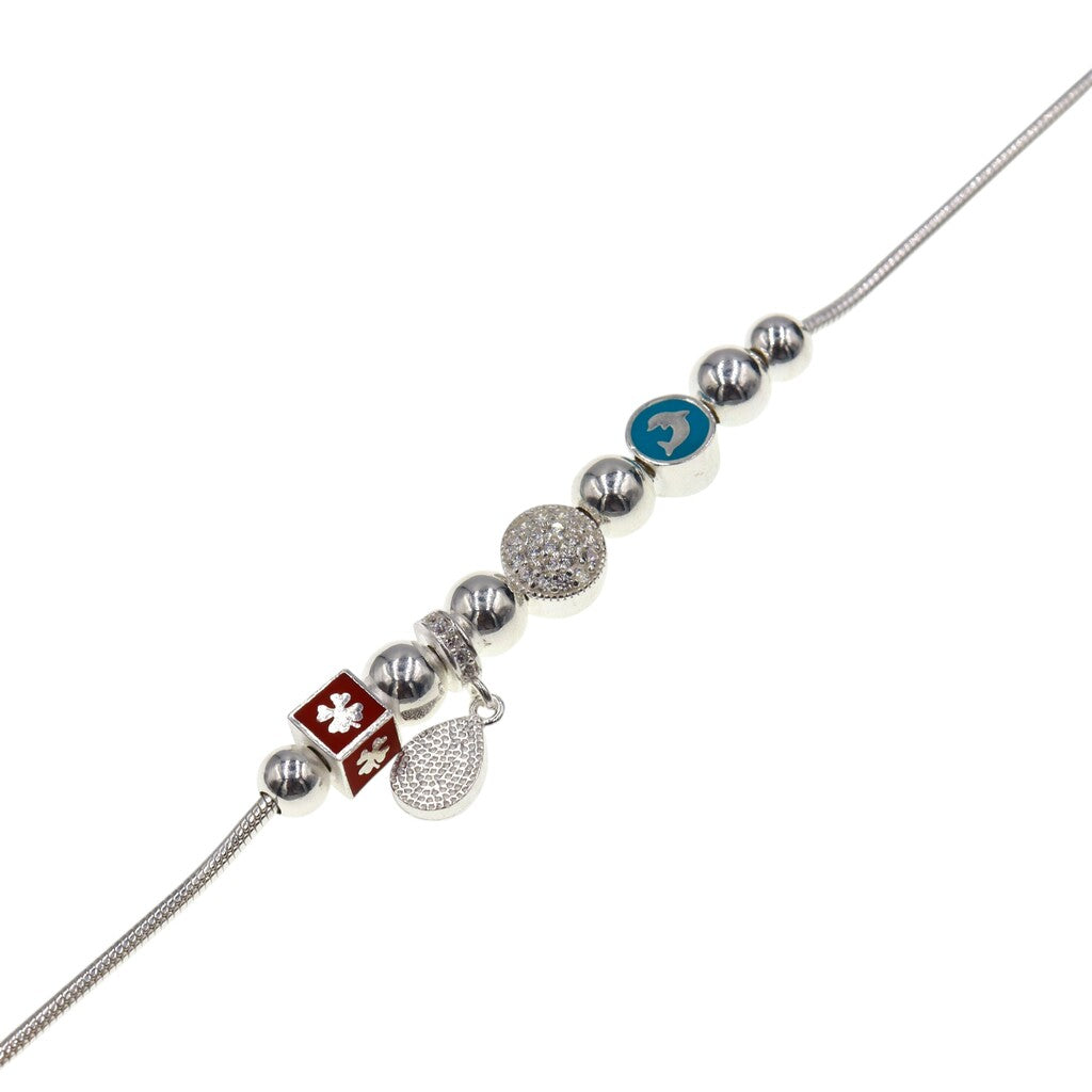 Pulso Con Dije De Trebol y Delfin De Plata .925 19 cm