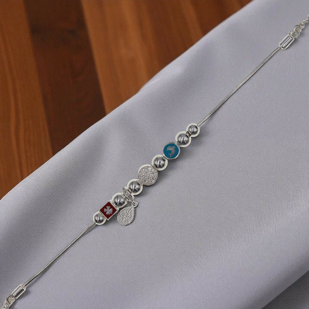 Pulso Con Dije De Trebol y Delfin De Plata .925 19 cm