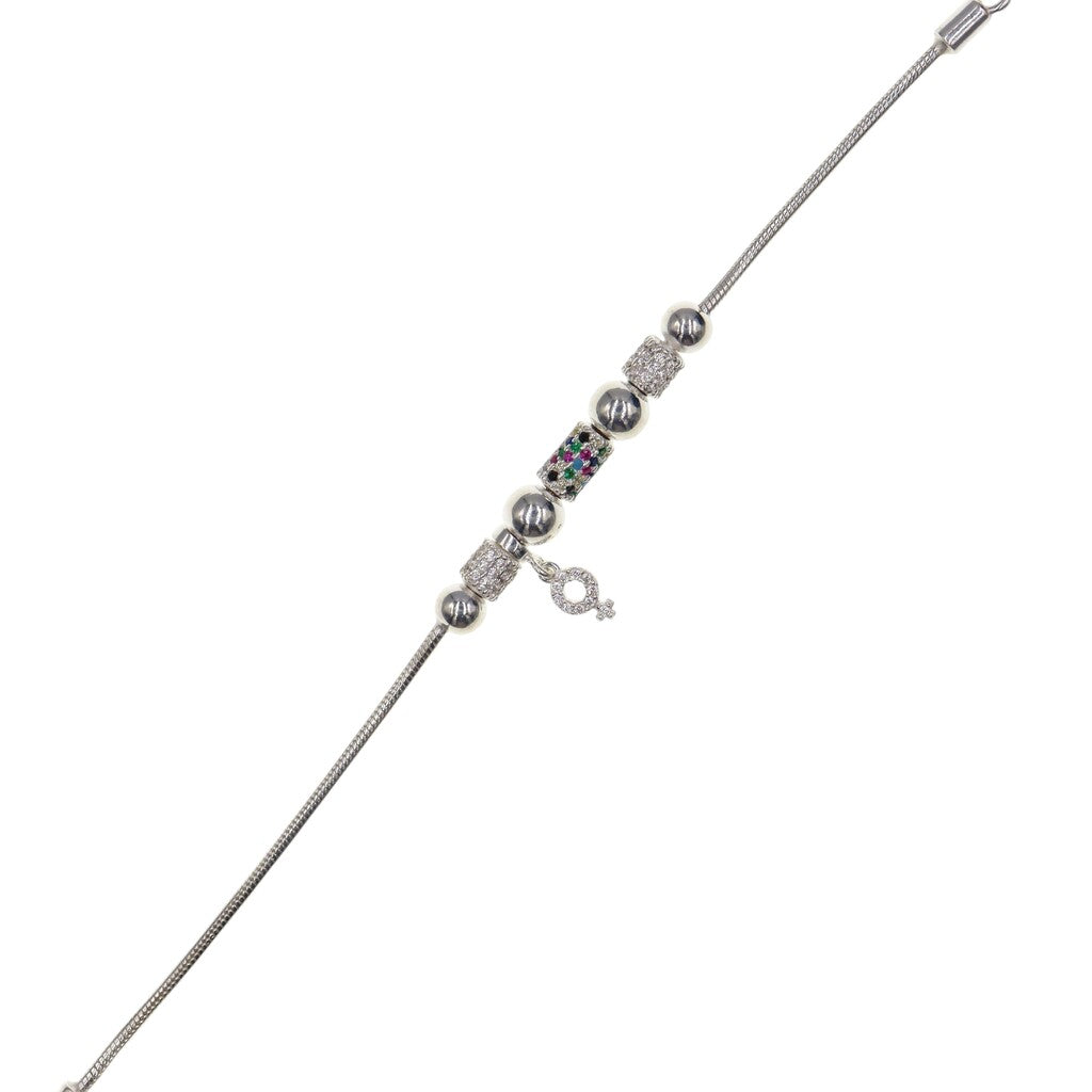 Pulso Con Dije Multicolor De Plata .925 19 cm