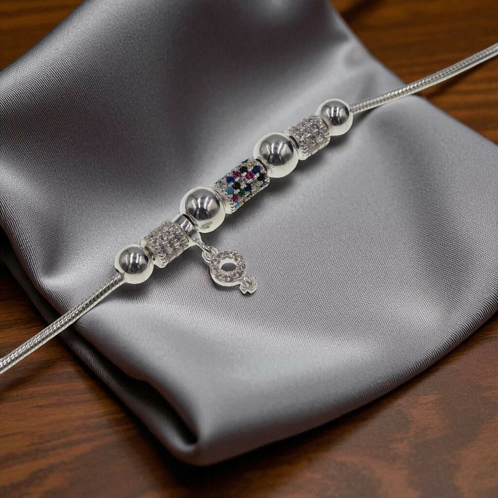 Pulso Con Dije Multicolor De Plata .925 19 cm