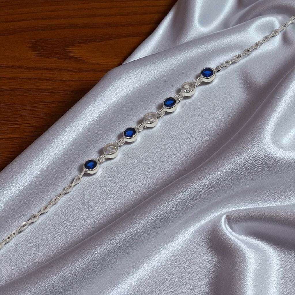 Pulso Círculos Azules y Blancos De Plata .925 20 cm