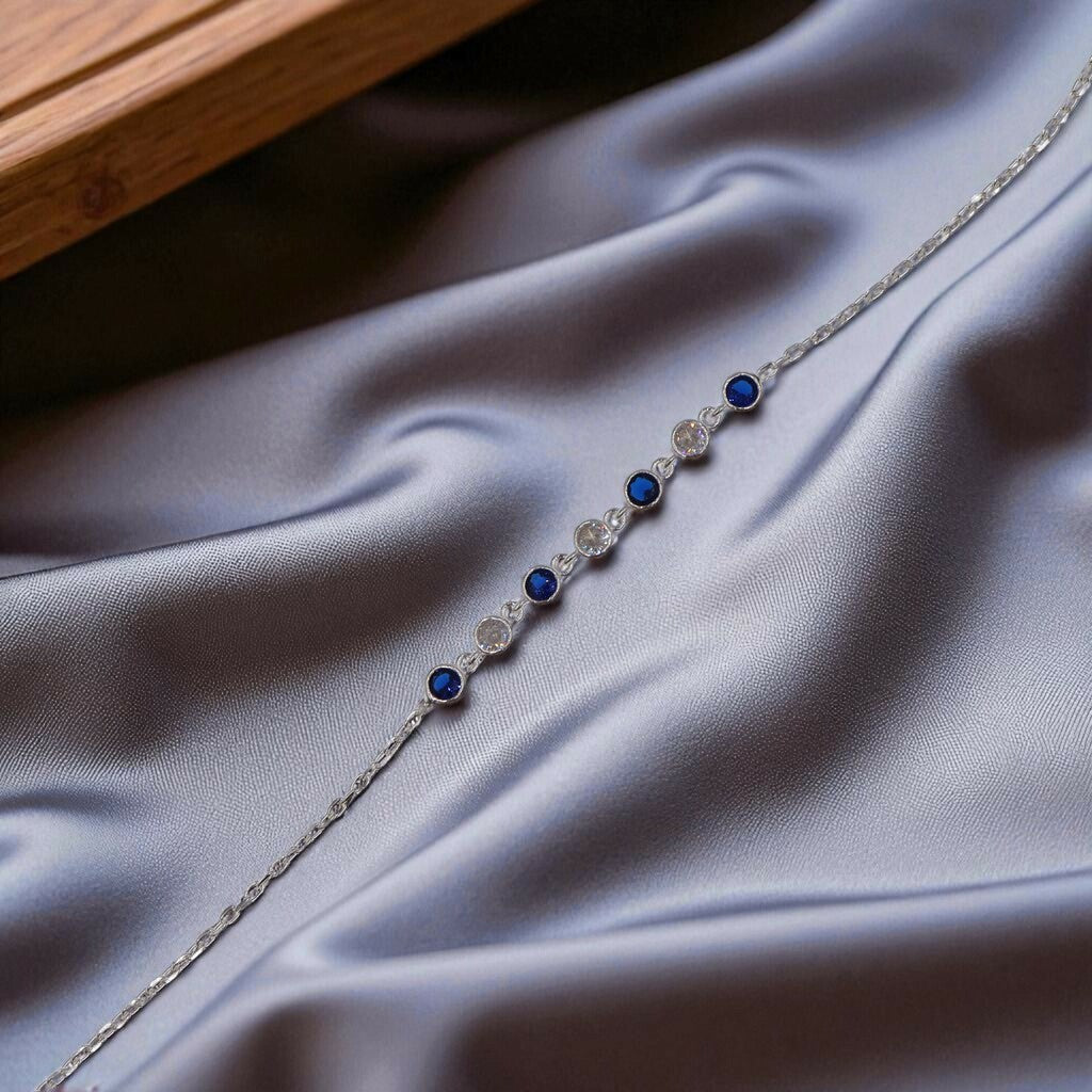 Pulso Círculos Azules y Blancos De Plata .925 20 cm