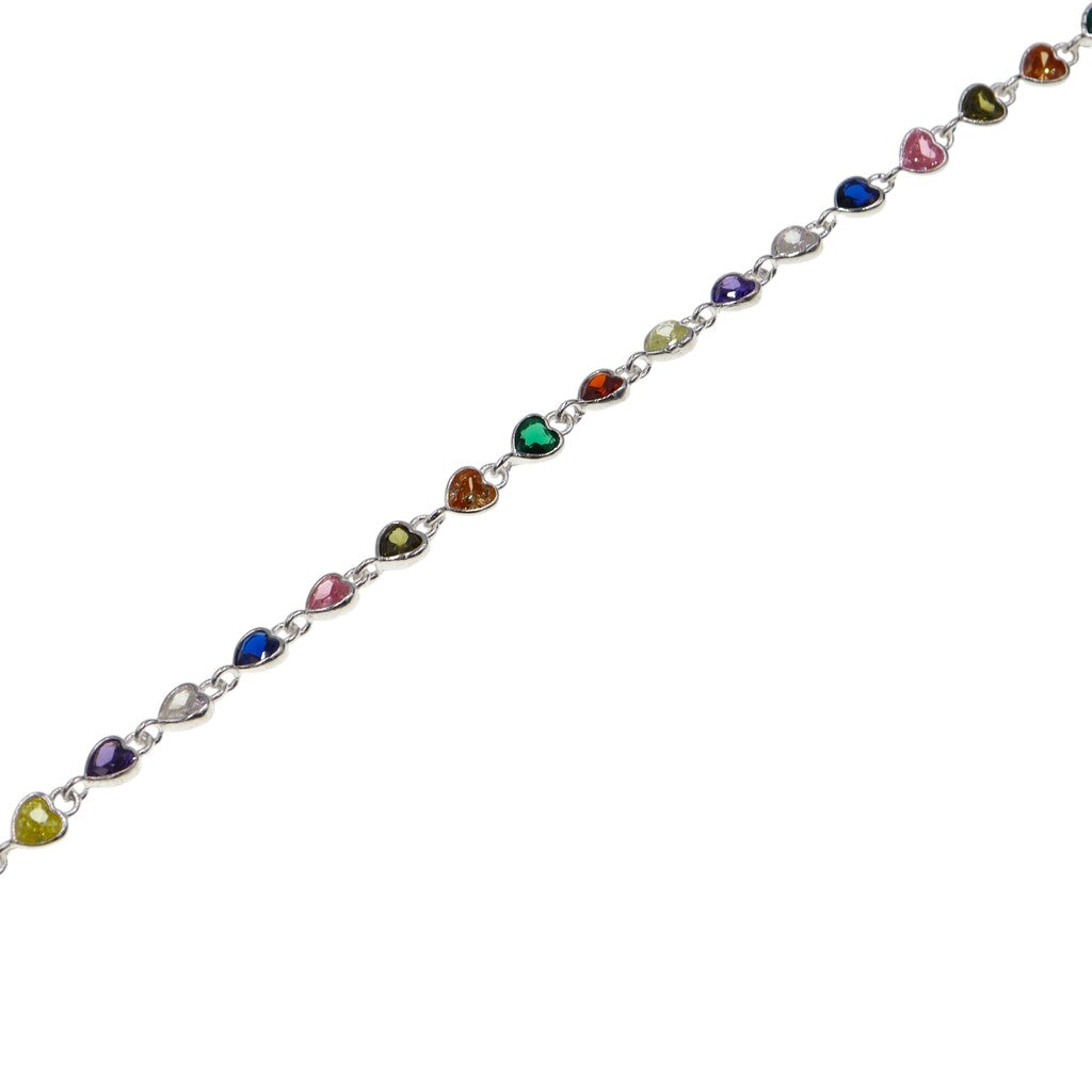 Pulso Corazones Multicolor De Plata .925 19.5 cm