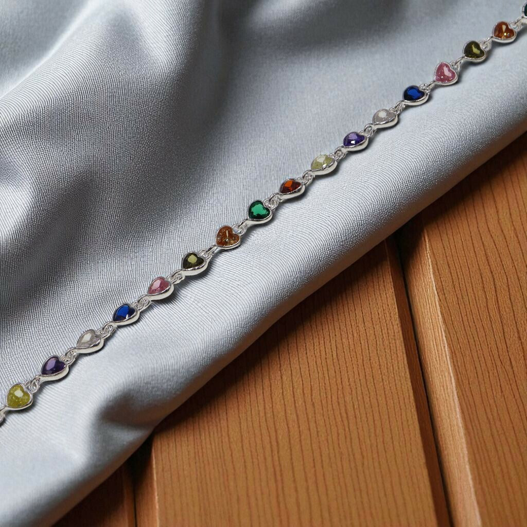 Pulso Corazones Multicolor De Plata .925 19.5 cm