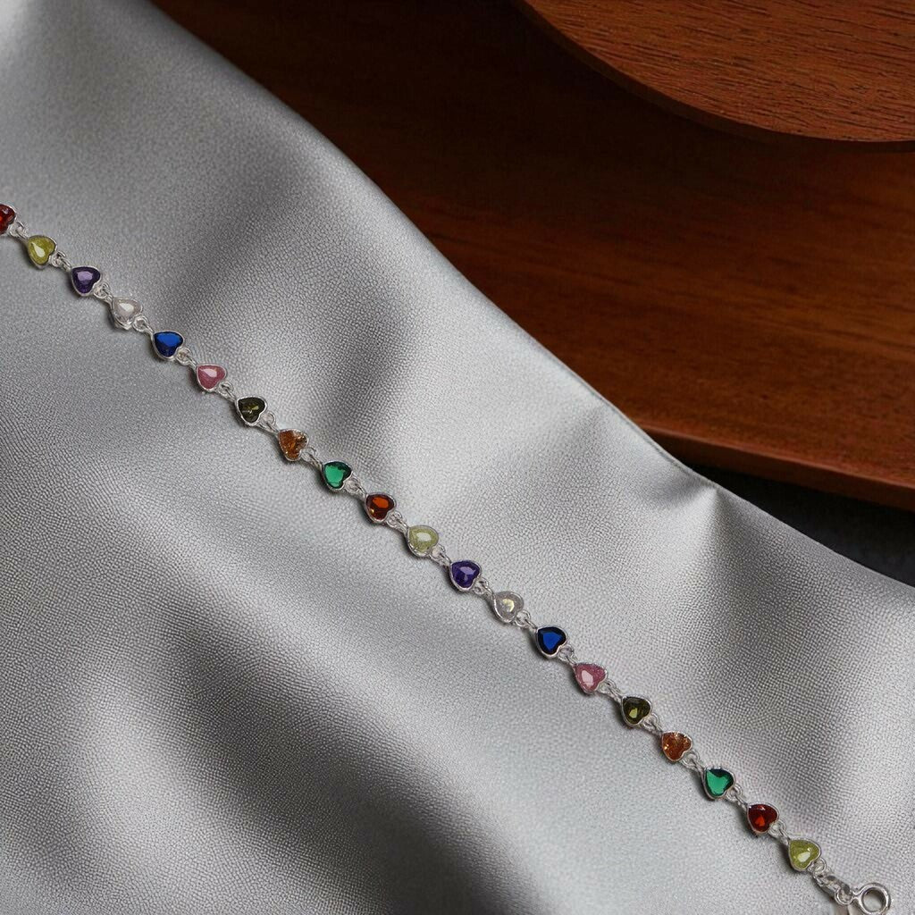 Pulso Corazones Multicolor De Plata .925 19.5 cm