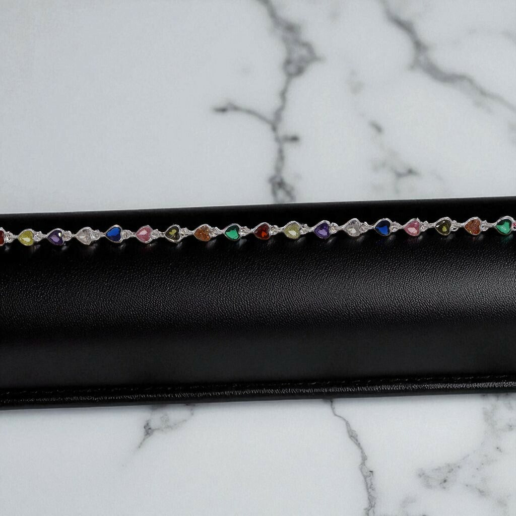 Pulso Corazones Multicolor De Plata .925 19.5 cm