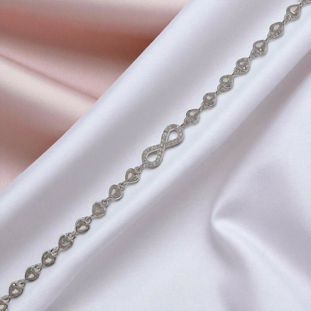 Pulso De Infinito Con Corazones De Plata .925 21 cm