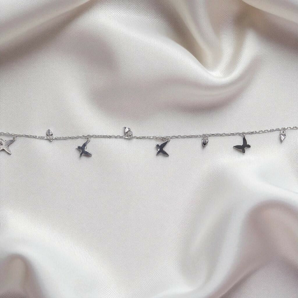 Pulso Mariposa Con Corazones De Plata .925 19.5 cm