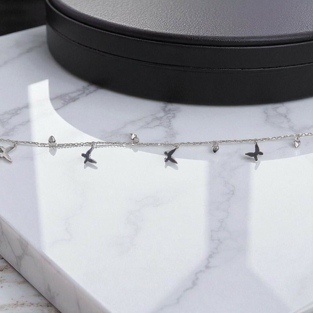 Pulso Mariposa Con Corazones De Plata .925 19.5 cm