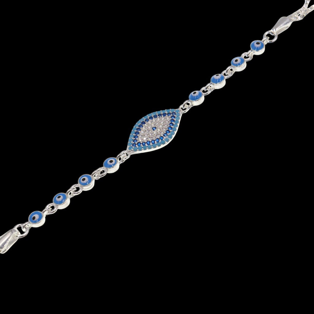 Pulso Ojo Turco Azul Cielo De Plata .925 21.5 cm