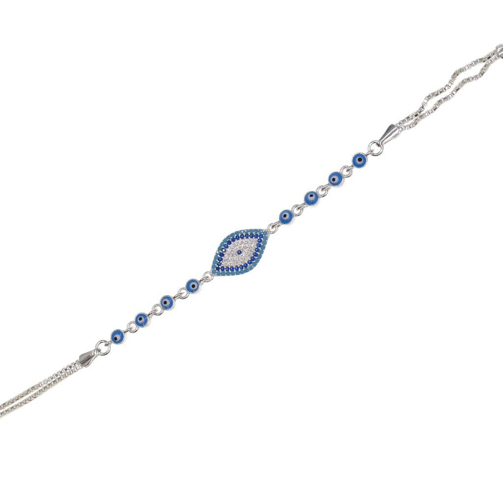 Pulso Ojo Turco Azul Cielo De Plata .925 21.5 cm