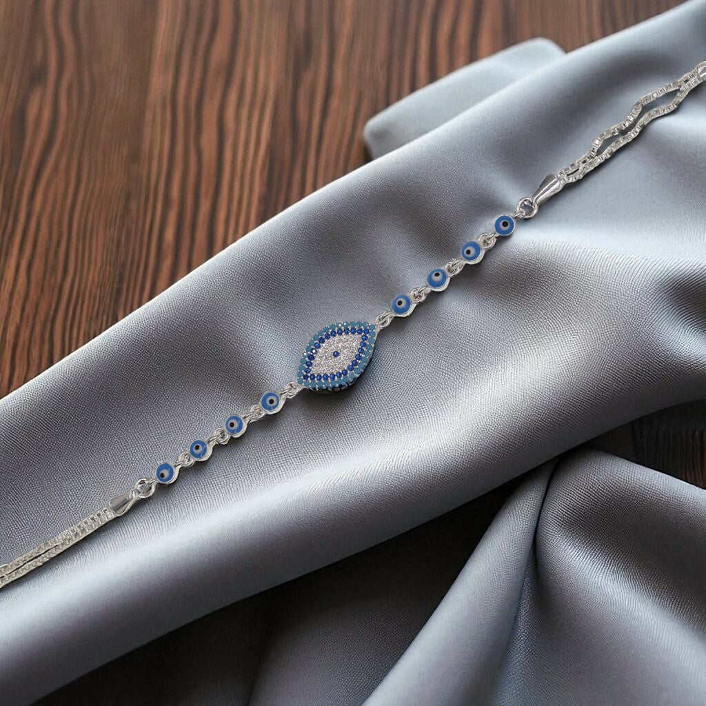 Pulso Ojo Turco Azul Cielo De Plata .925 21.5 cm