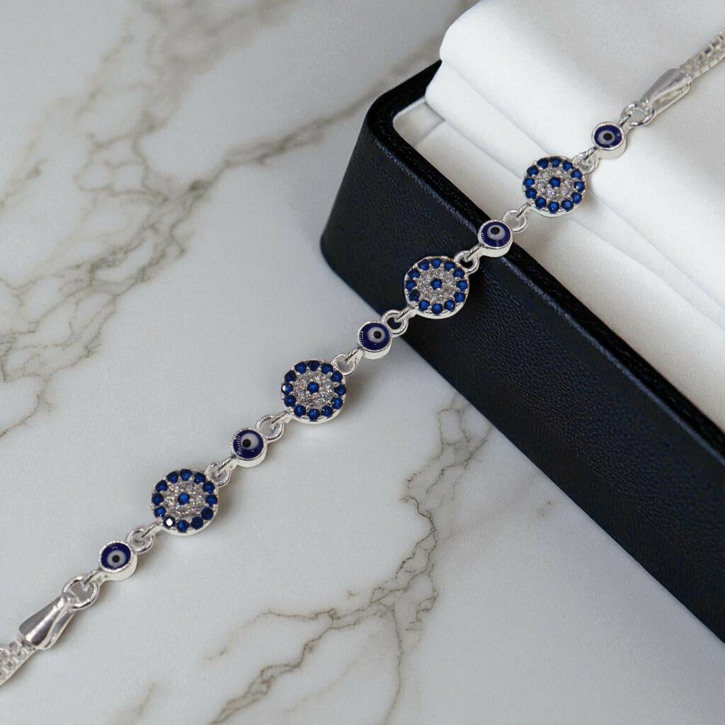 Pulso Ojo Turco Con Circonia De Plata .925 21.5 cm