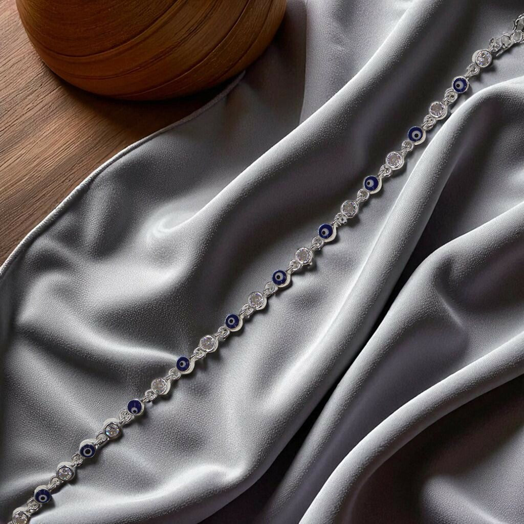 Pulso Ojo Turco con Círculo Blanco De Plata .925 20.5 cm