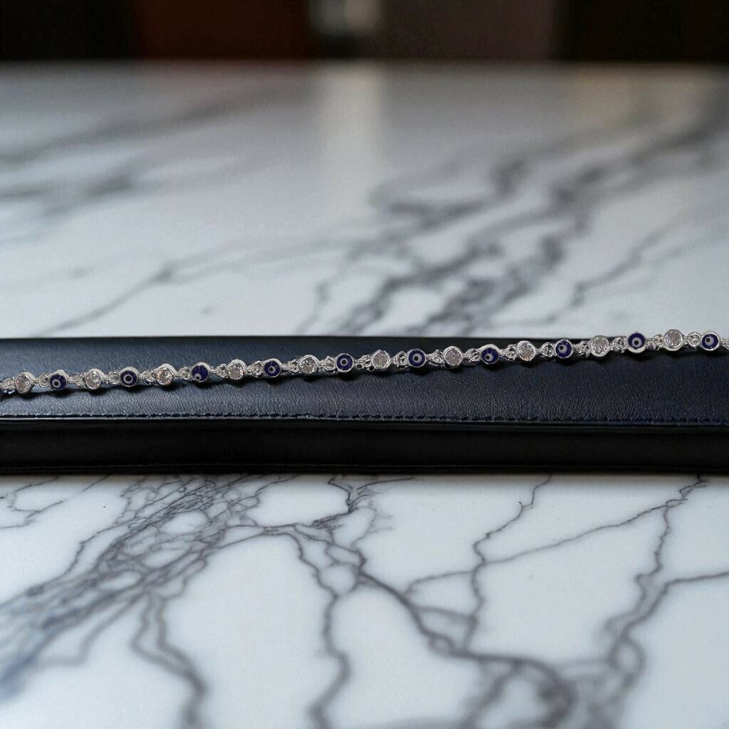 Pulso Ojo Turco con Círculo Blanco De Plata .925 20.5 cm