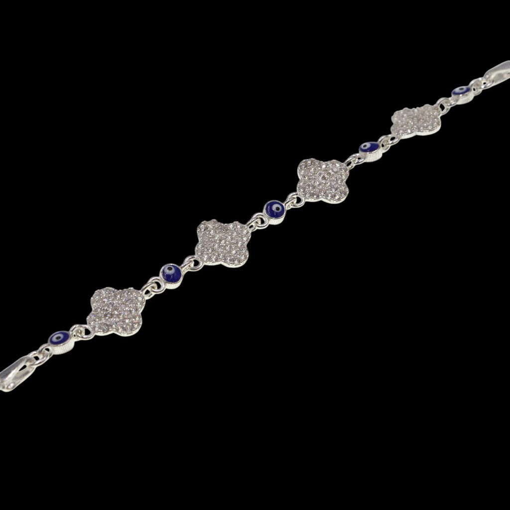 Pulso Ojo Turco Con Trebol De Plata .925 21.5 cm