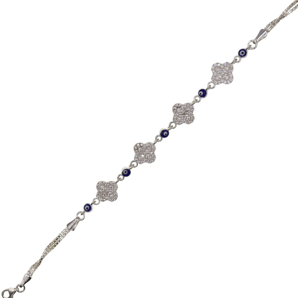 Pulso Ojo Turco Con Trebol De Plata .925 21.5 cm