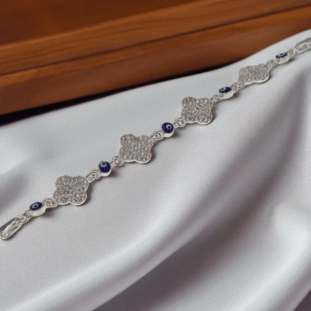 Pulso Ojo Turco Con Trebol De Plata .925 21.5 cm