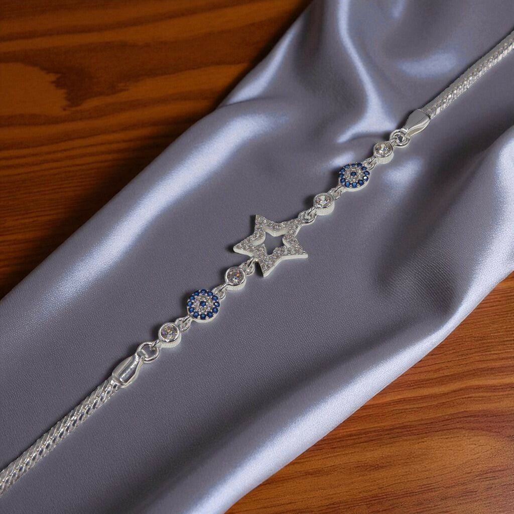 Pulso Ojo Turco Con Estrella De Plata .925 21 cm