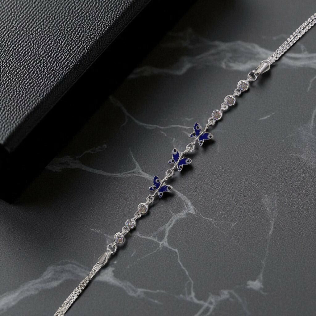 Pulso Ojo Turco Mariposas De Plata .925 21.5 cm