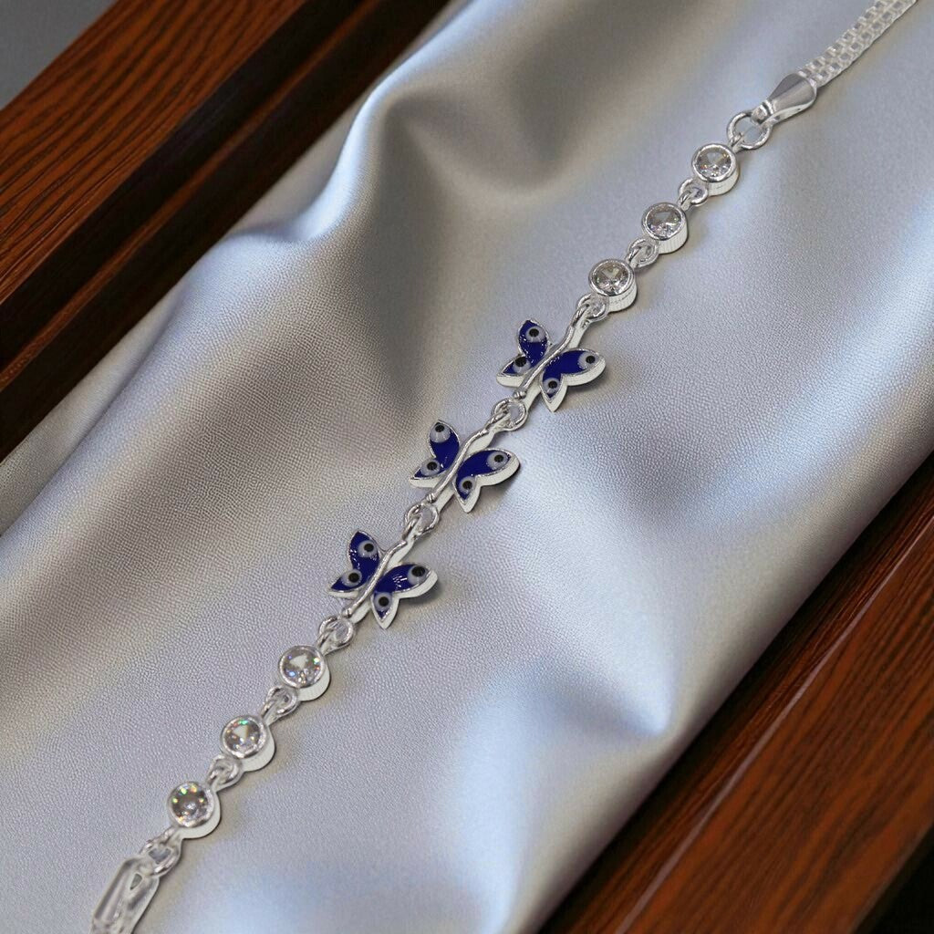 Pulso Ojo Turco Mariposas De Plata .925 21.5 cm