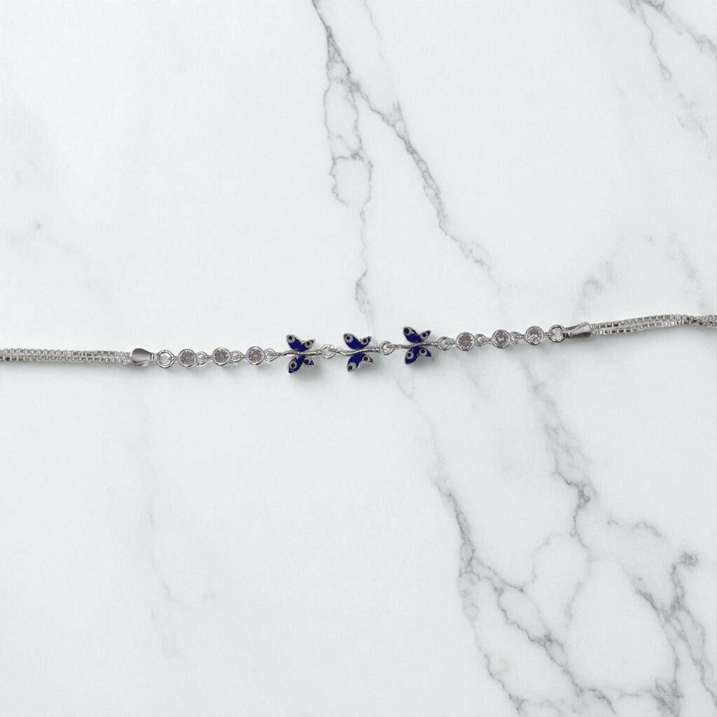 Pulso Ojo Turco Mariposas De Plata .925 21.5 cm