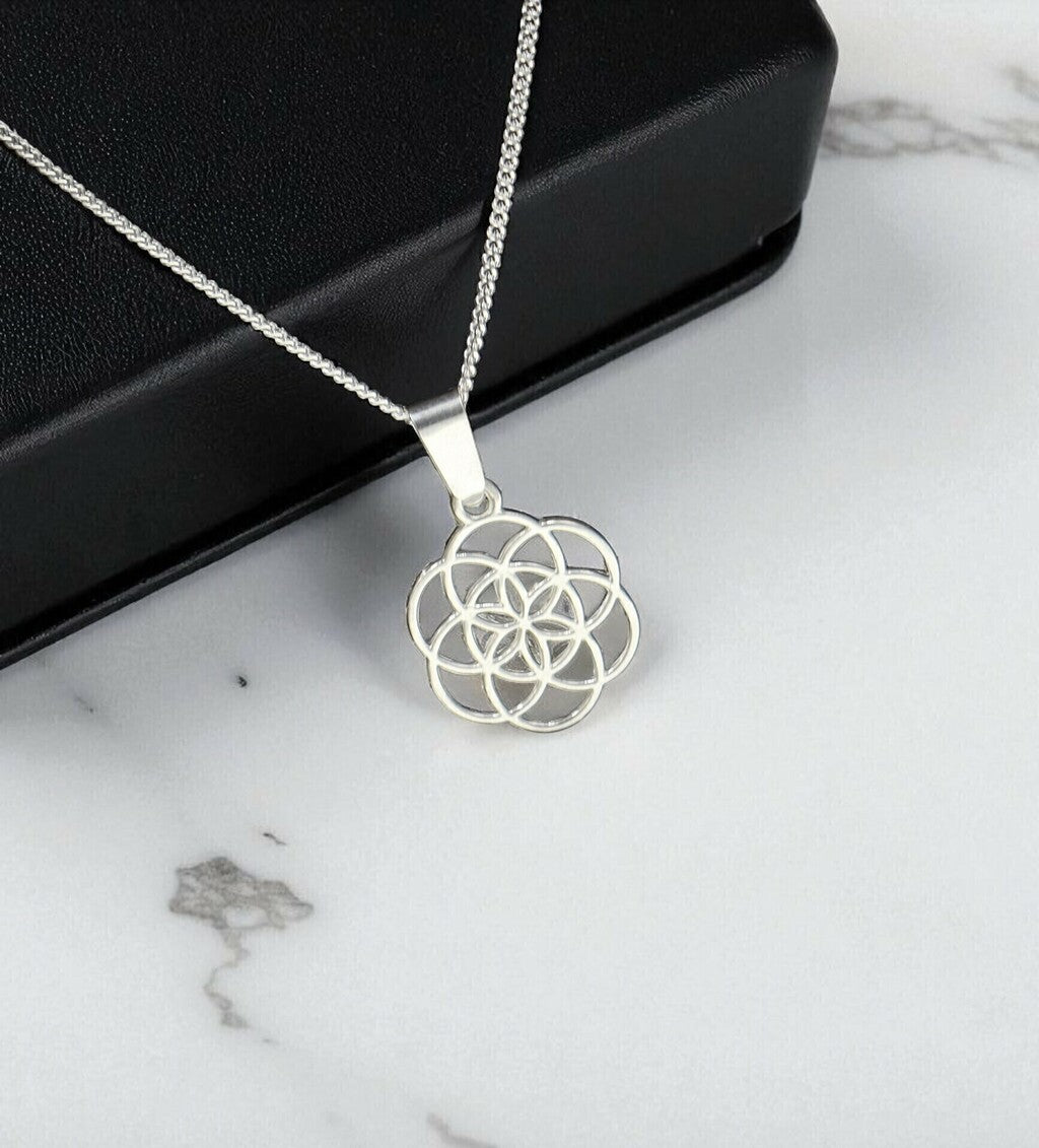 Dije Flor De La Vida + Cadena En Plata .925