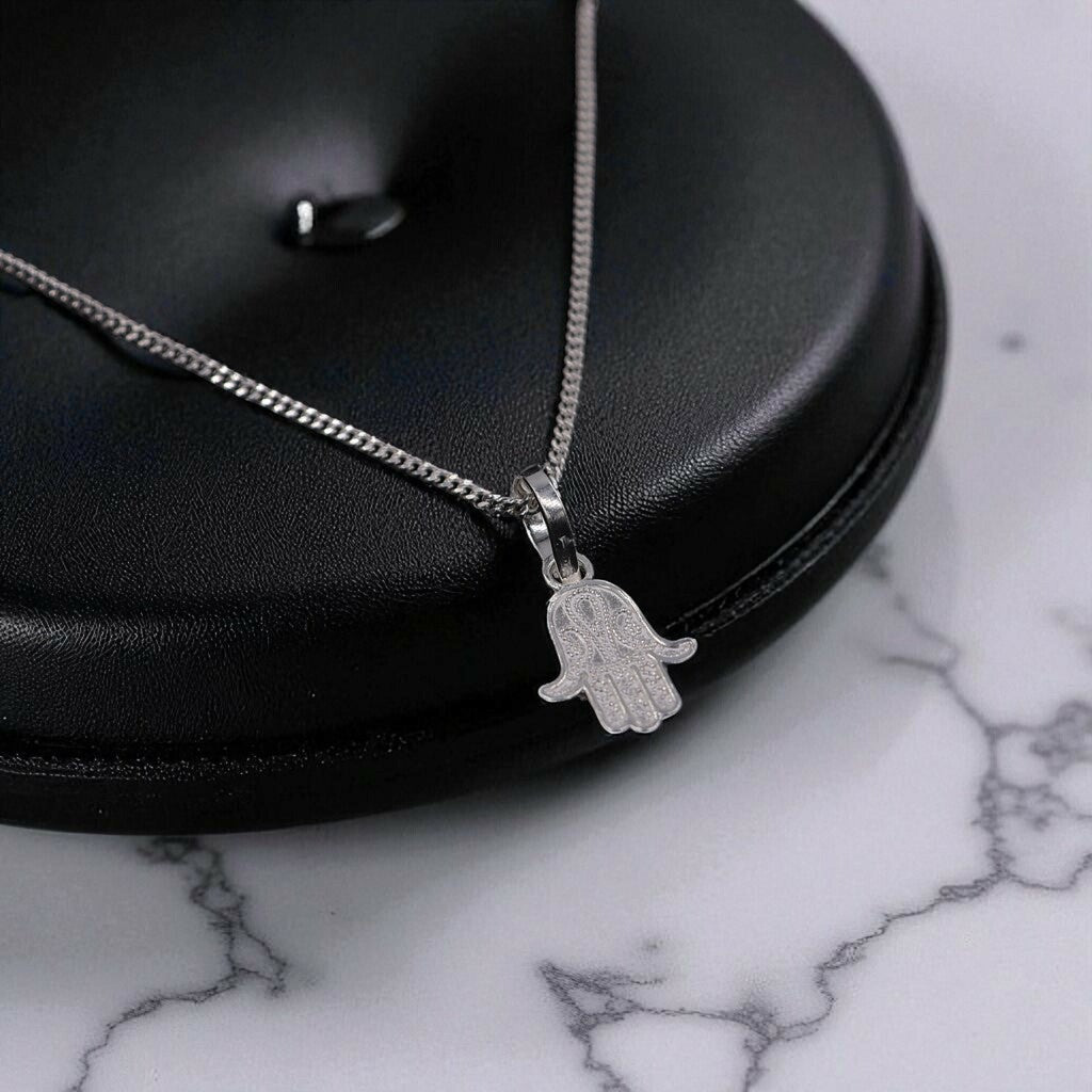 Dije Mano De Fatima Chica + Cadena Plata .925