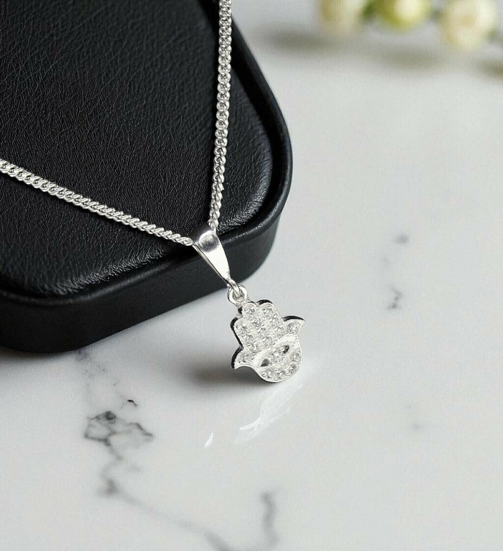 Dije Mano De Fatima Mini + Cadena En Plata .925