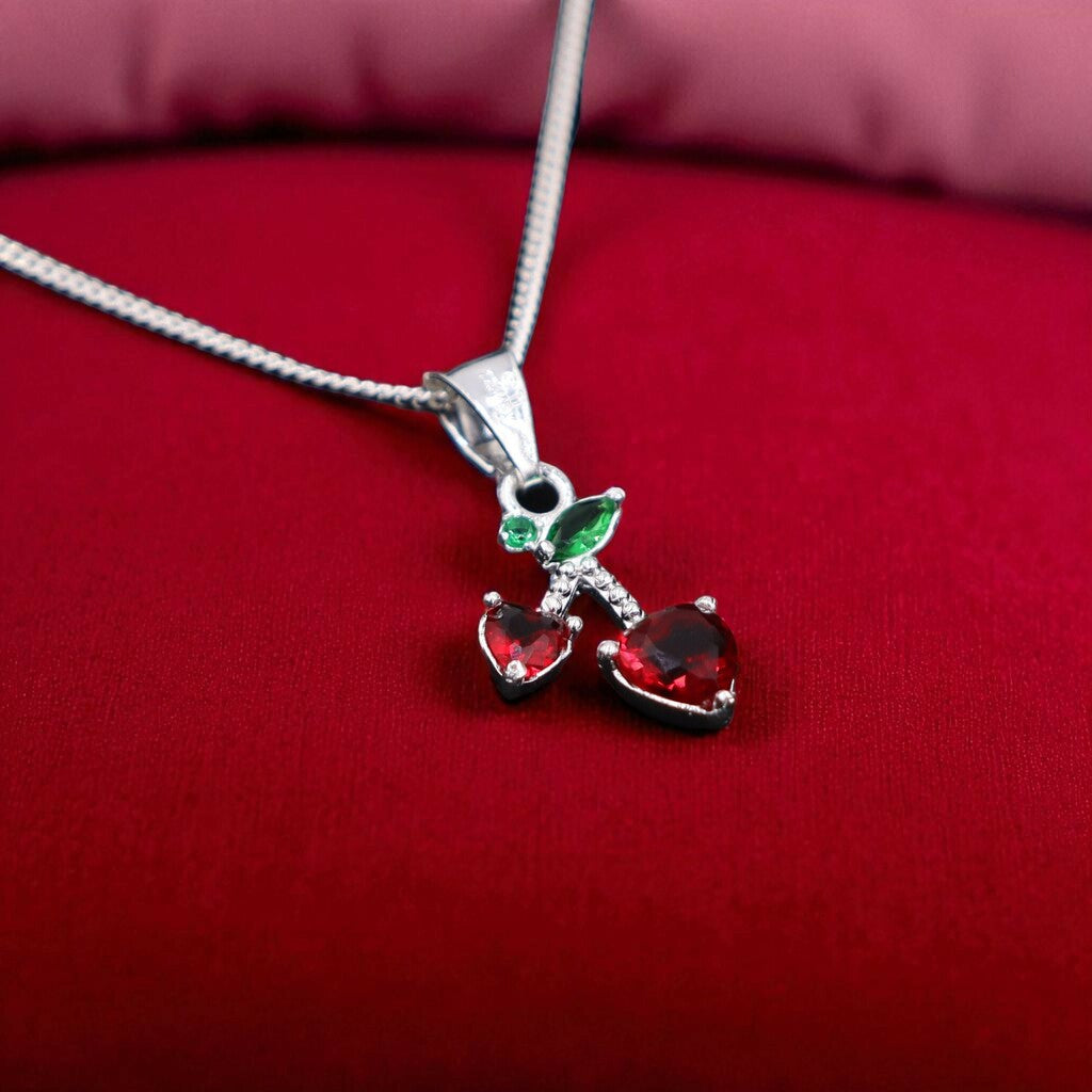 Dije De Cerezas + Cadena En Plata .925