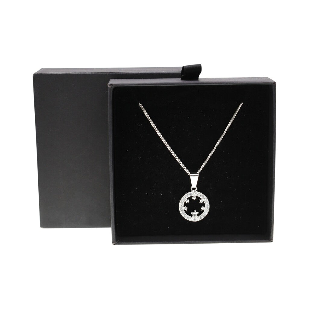 Dije Circulo Estrellas + Cadena En Plata .925