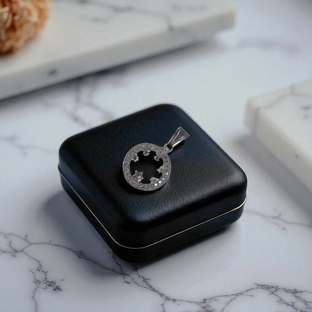 Dije Circulo Estrellas + Cadena En Plata .925