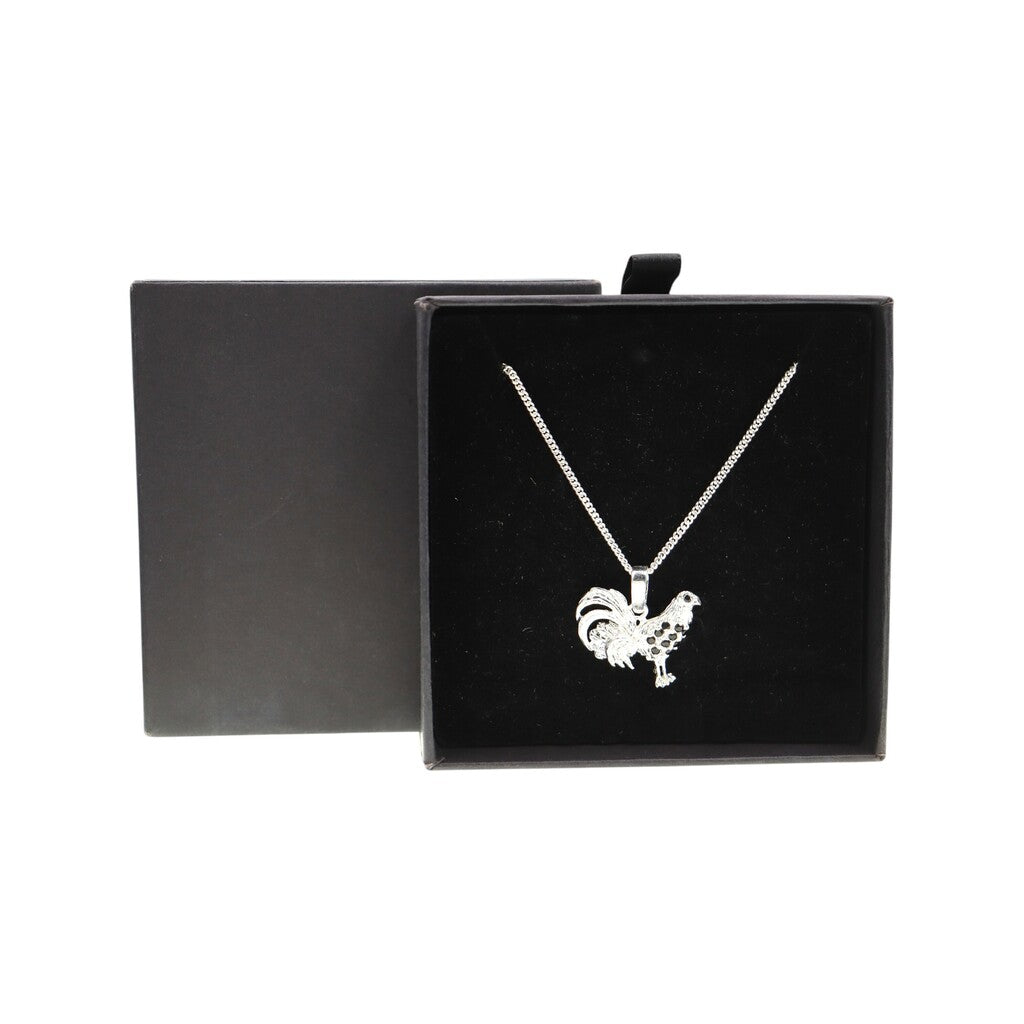 Dije De Gallo Con Circonia Negra + Cadena En Plata .925