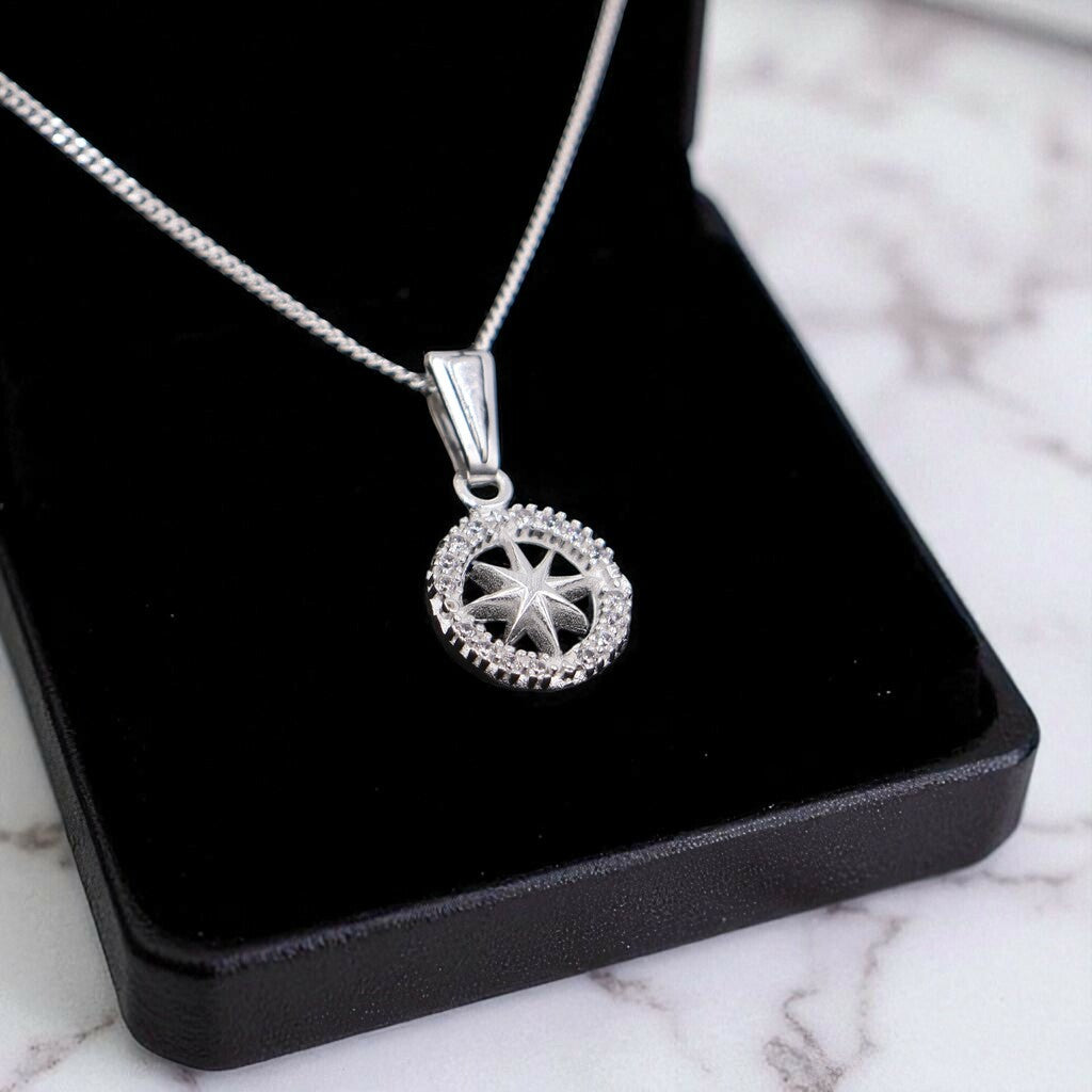 Dije Rosa Nautica + Cadena En Plata .925