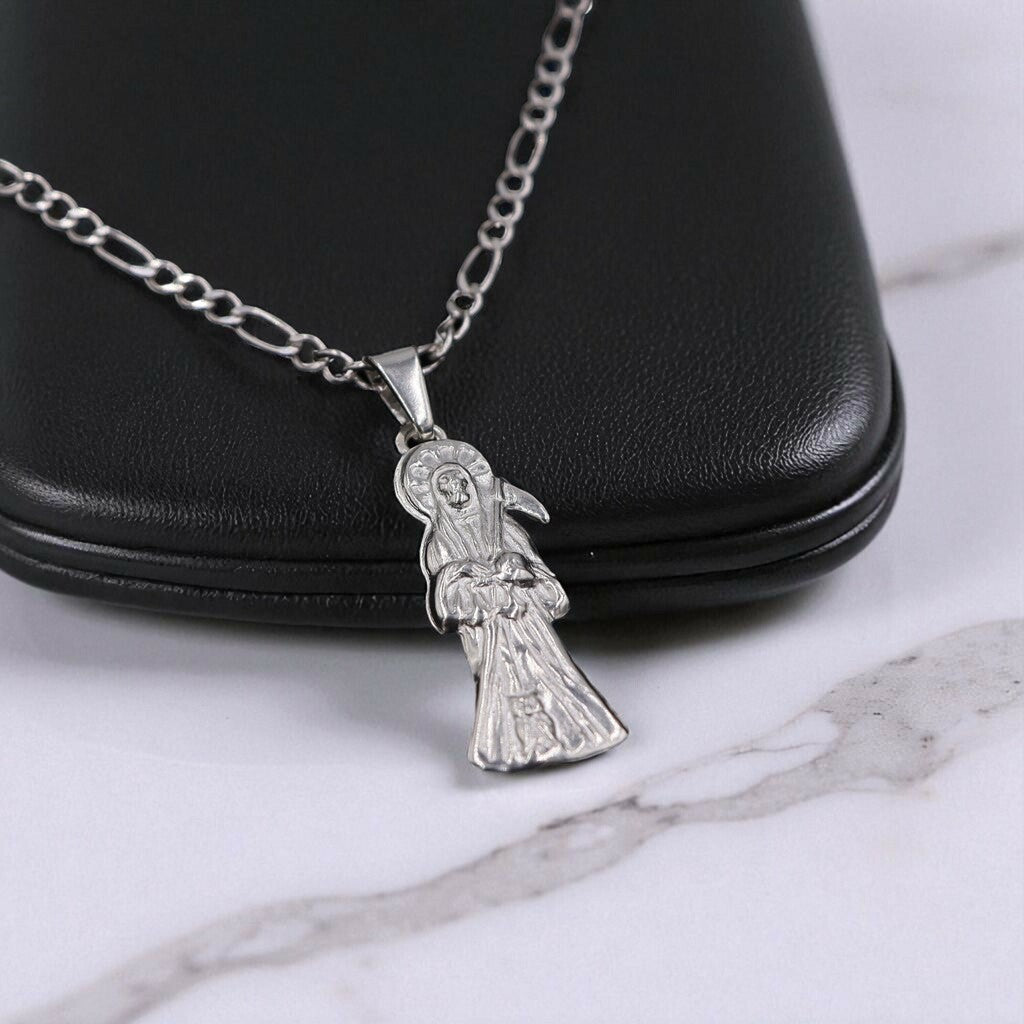 Dije Santa Muerte + Cadena En Plata .925