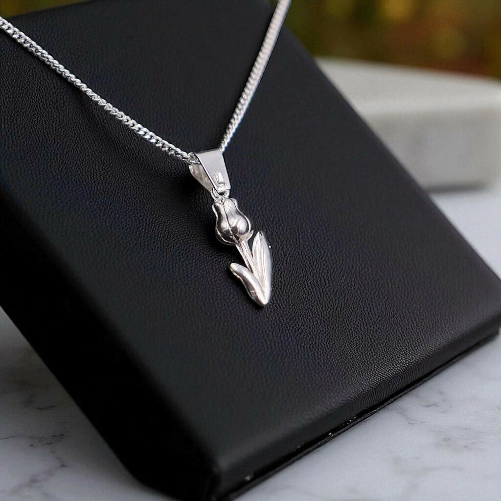 Dije De Tulipan + Cadena En Plata .925