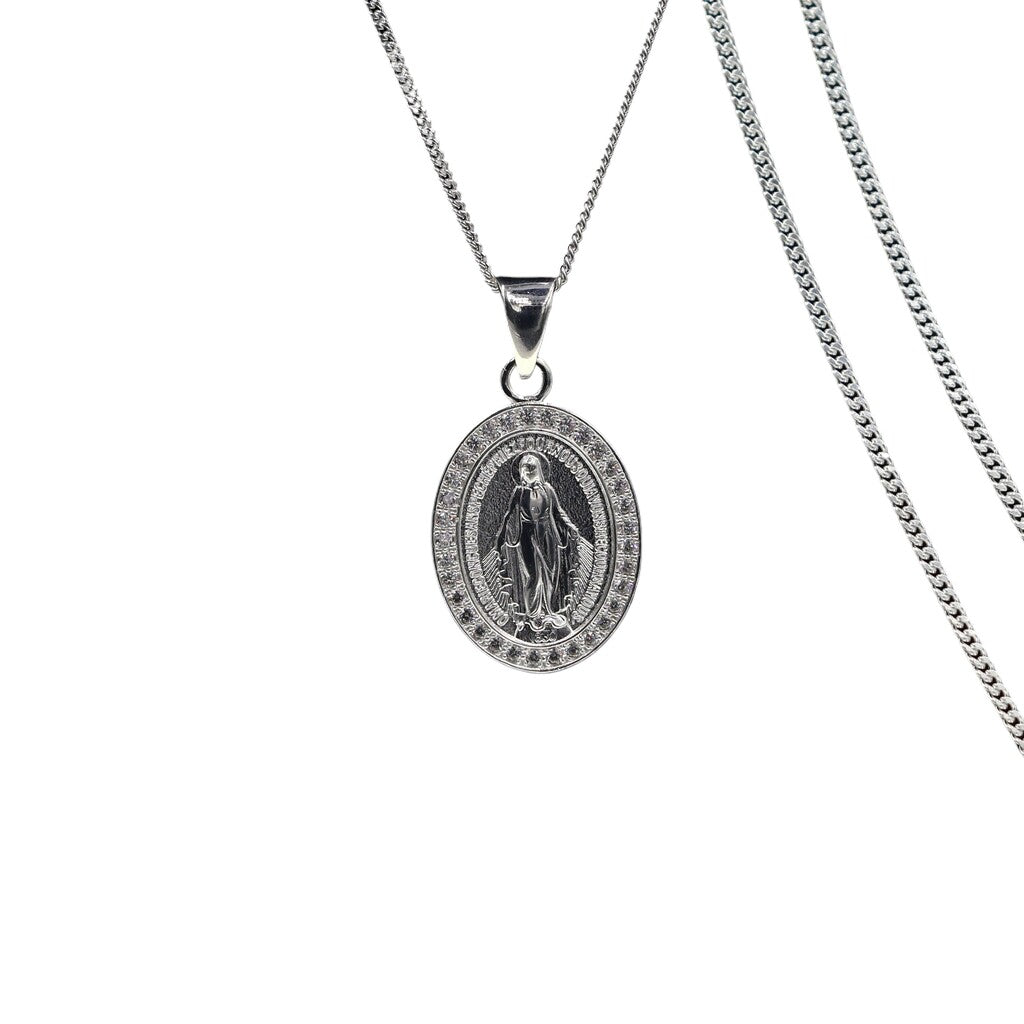 Dije De Virgen + Cadena En Plata .925