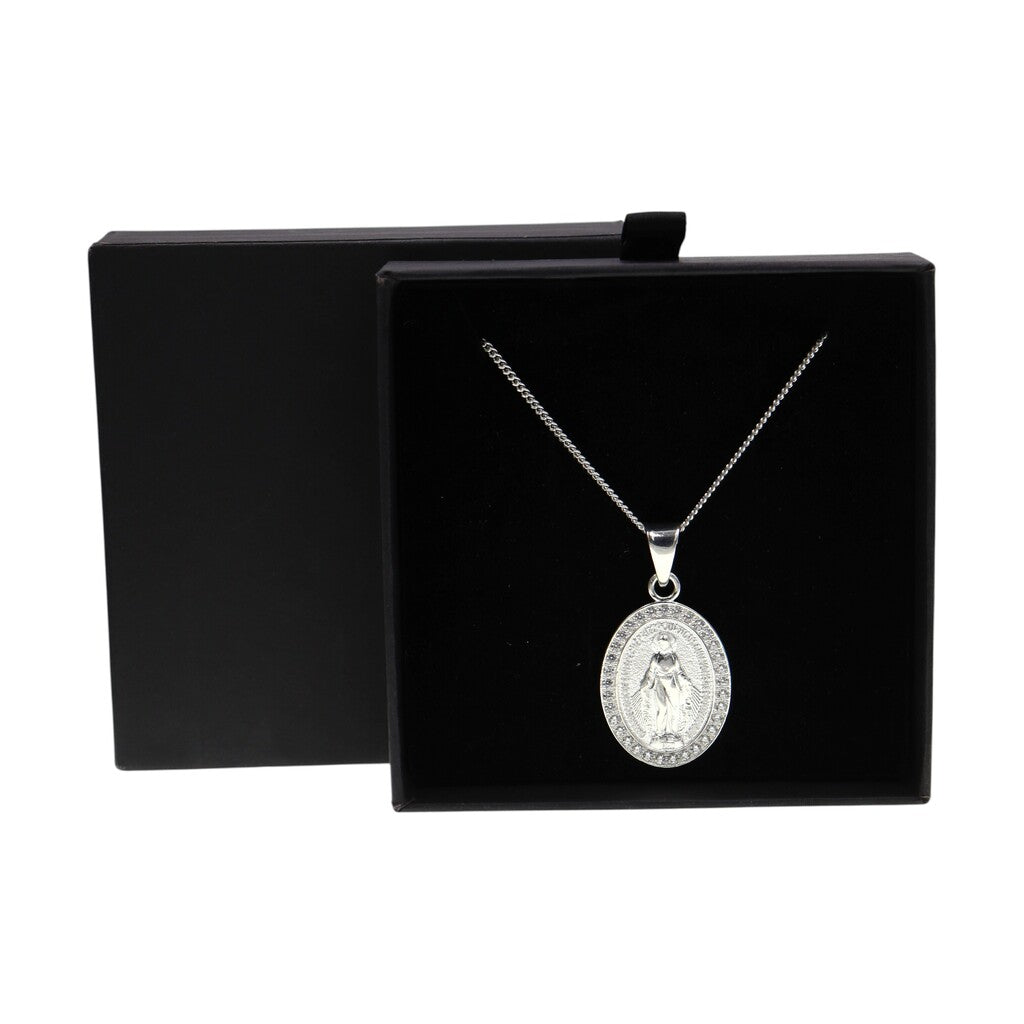 Dije De Virgen + Cadena En Plata .925