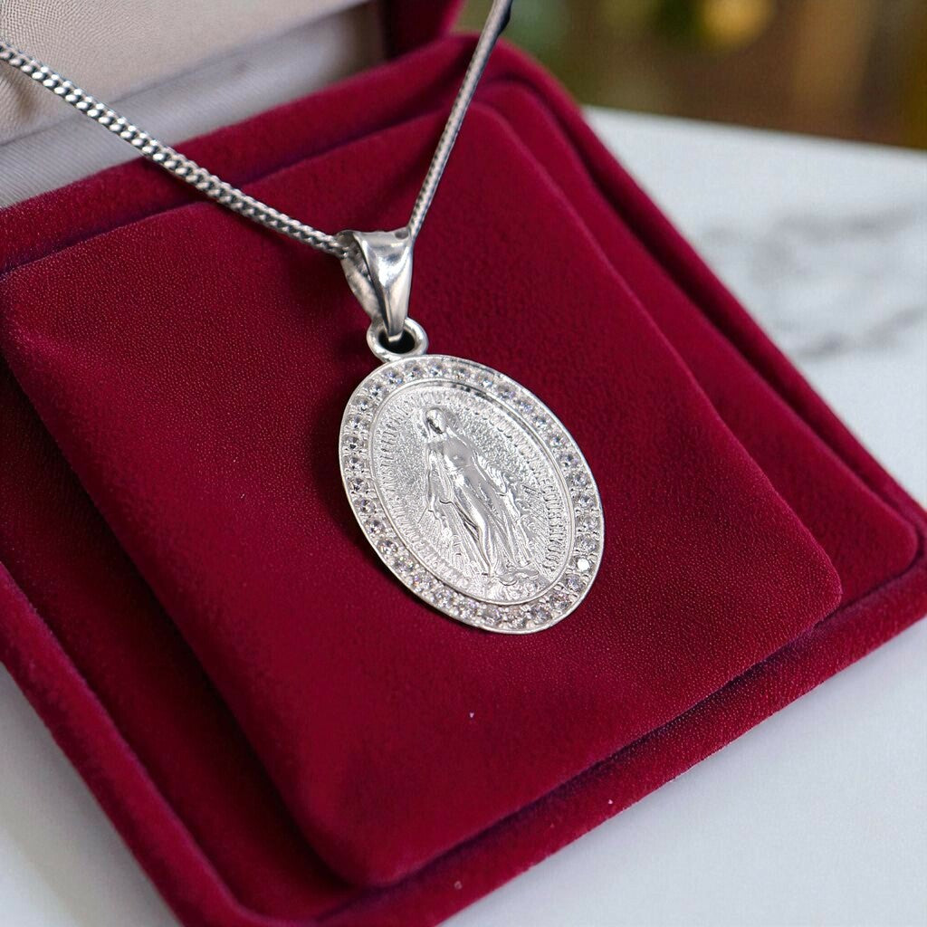 Dije De Virgen + Cadena En Plata .925