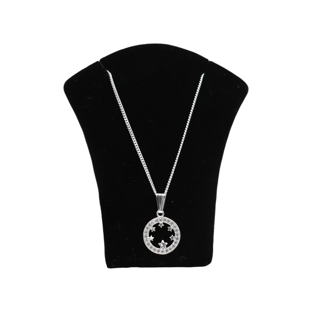 Dije Circulo Estrellas + Cadena En Plata .925