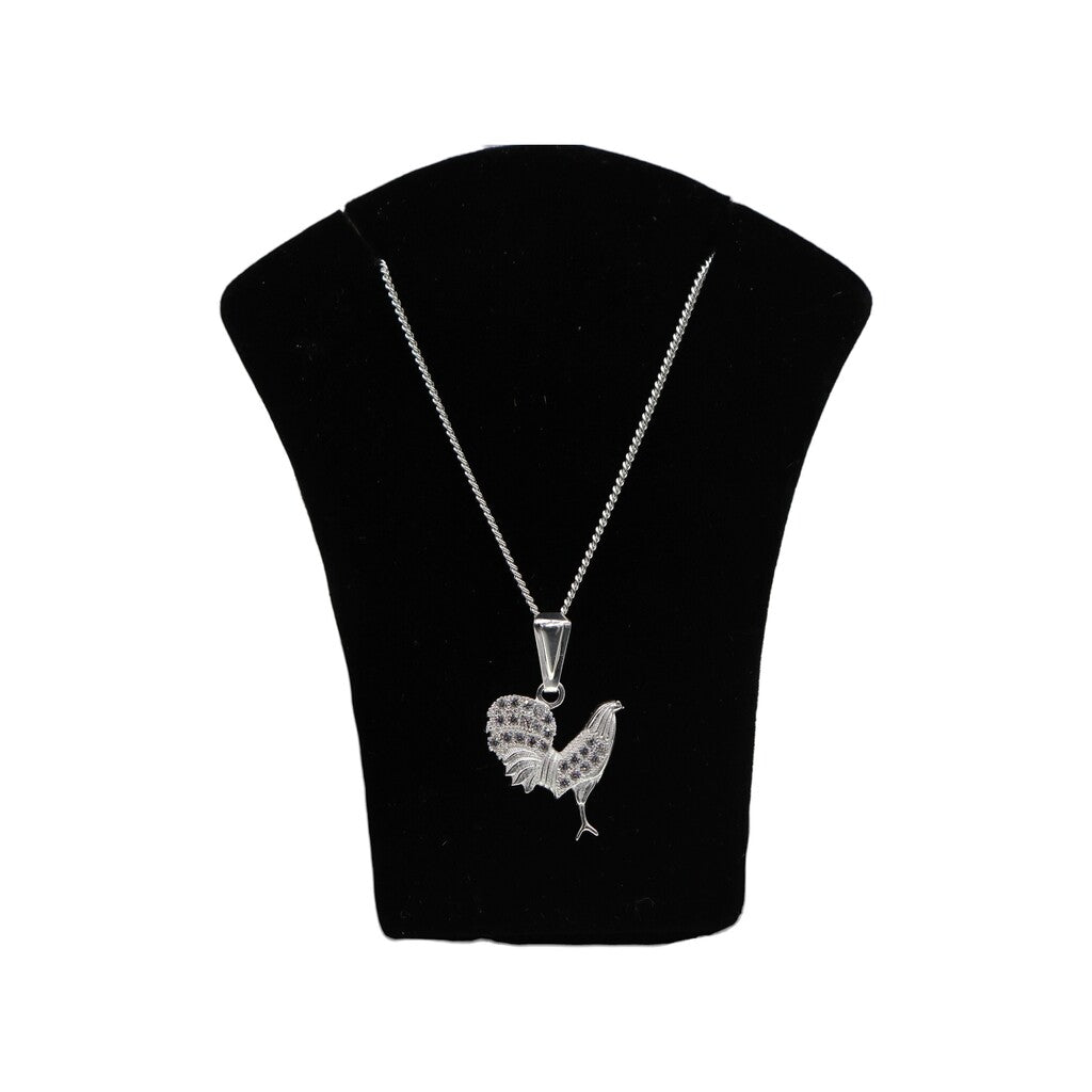 Dije De Gallo Blanco y Multicolor + Cadena En Plata .925