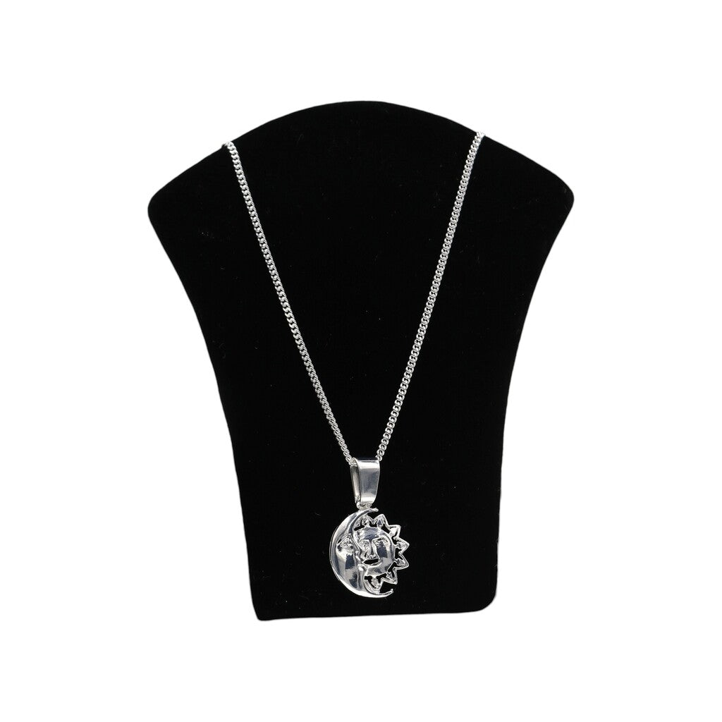 Dije De Luna/sol + Cadena En Plata .925