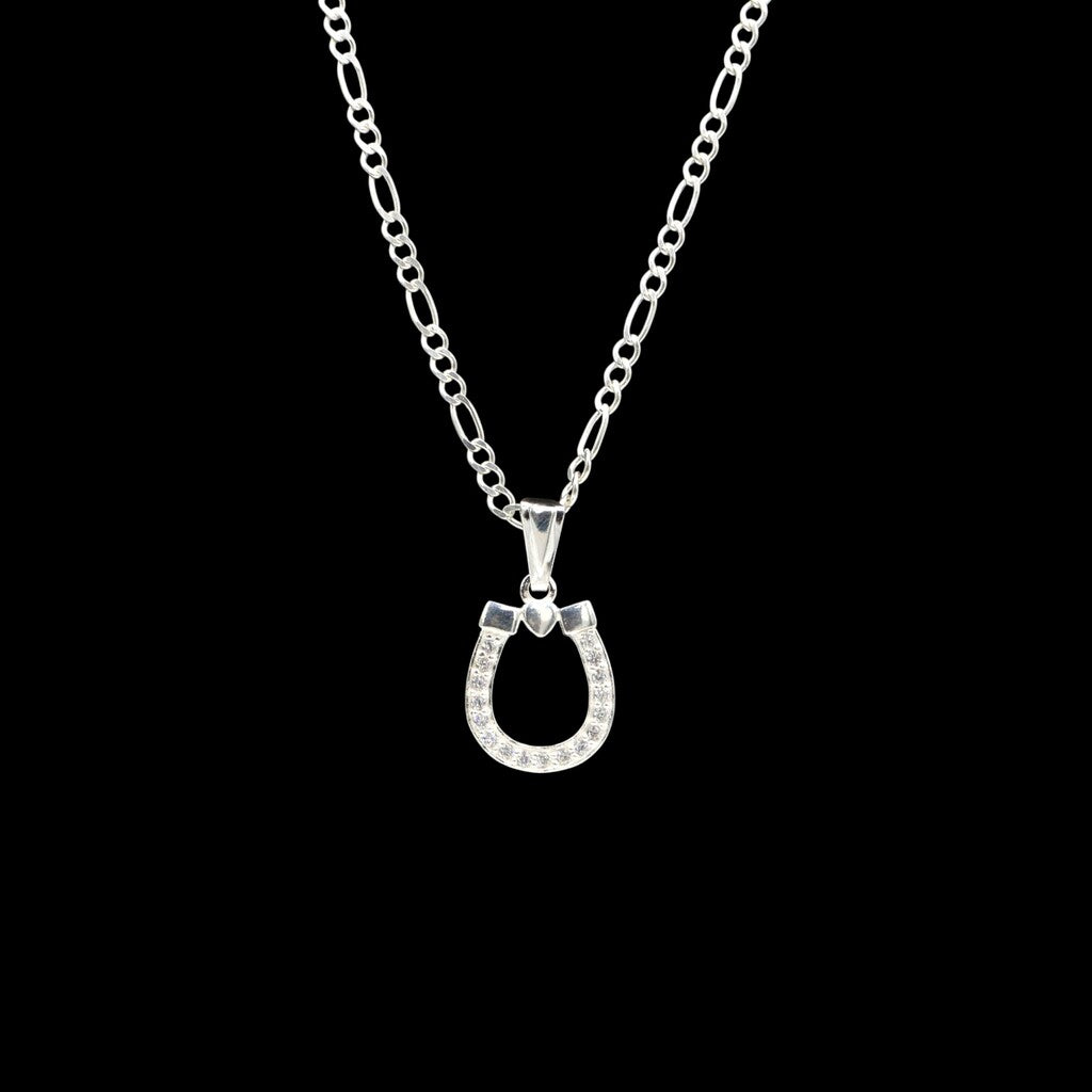 Dije Herradura Blanca + Cadena en Plata .925