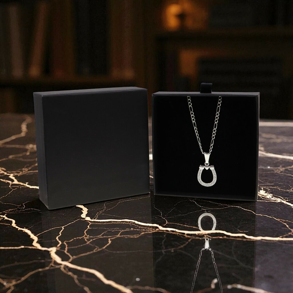 Dije Herradura Blanca + Cadena en Plata .925