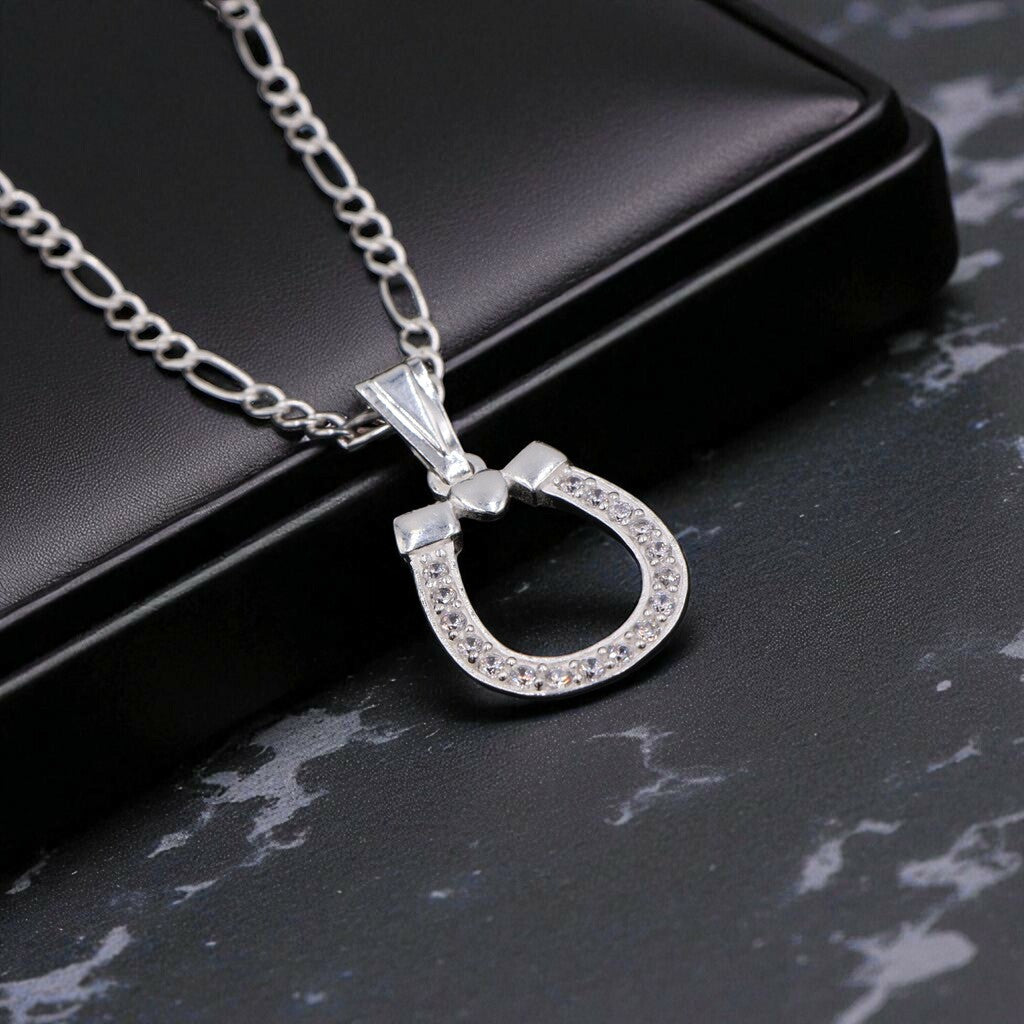 Dije Herradura Blanca + Cadena en Plata .925