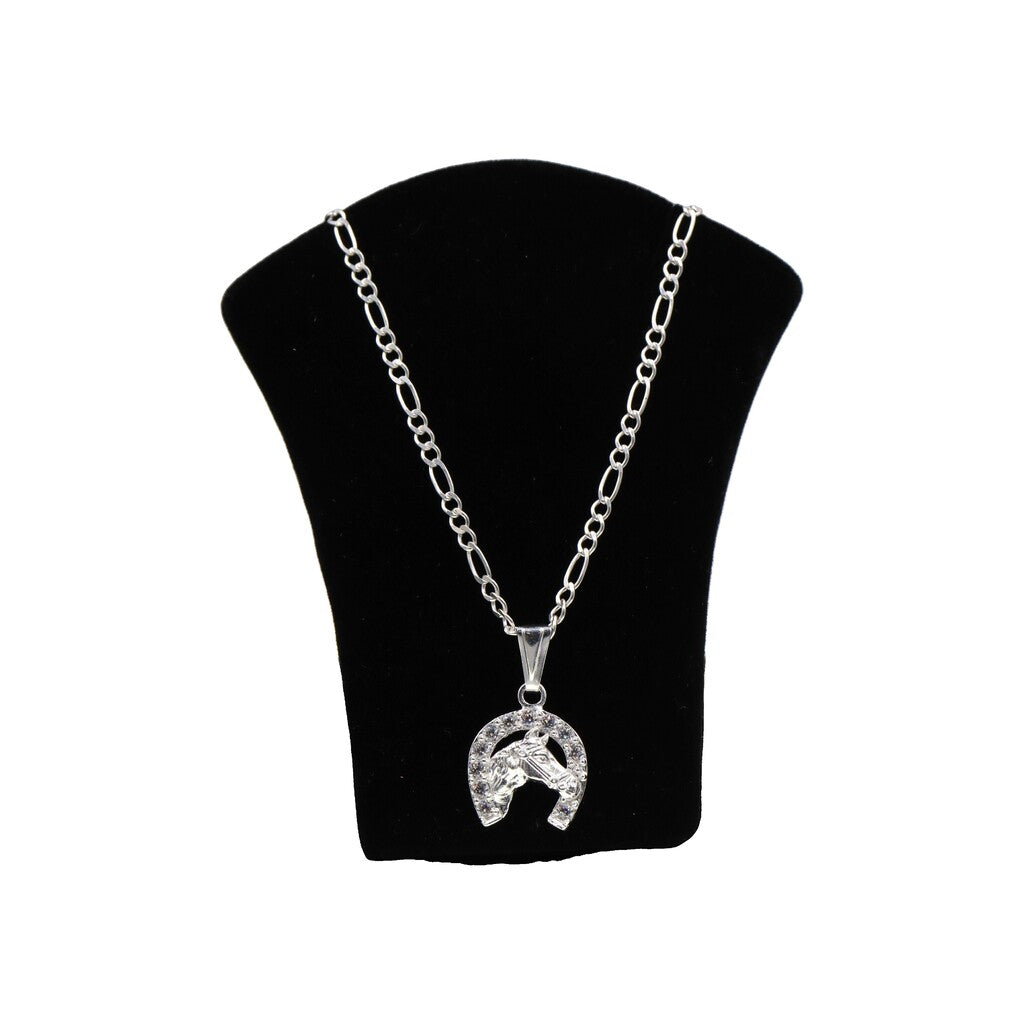 Dije Caballo Herradura Blanca + Cadena en Plata .925